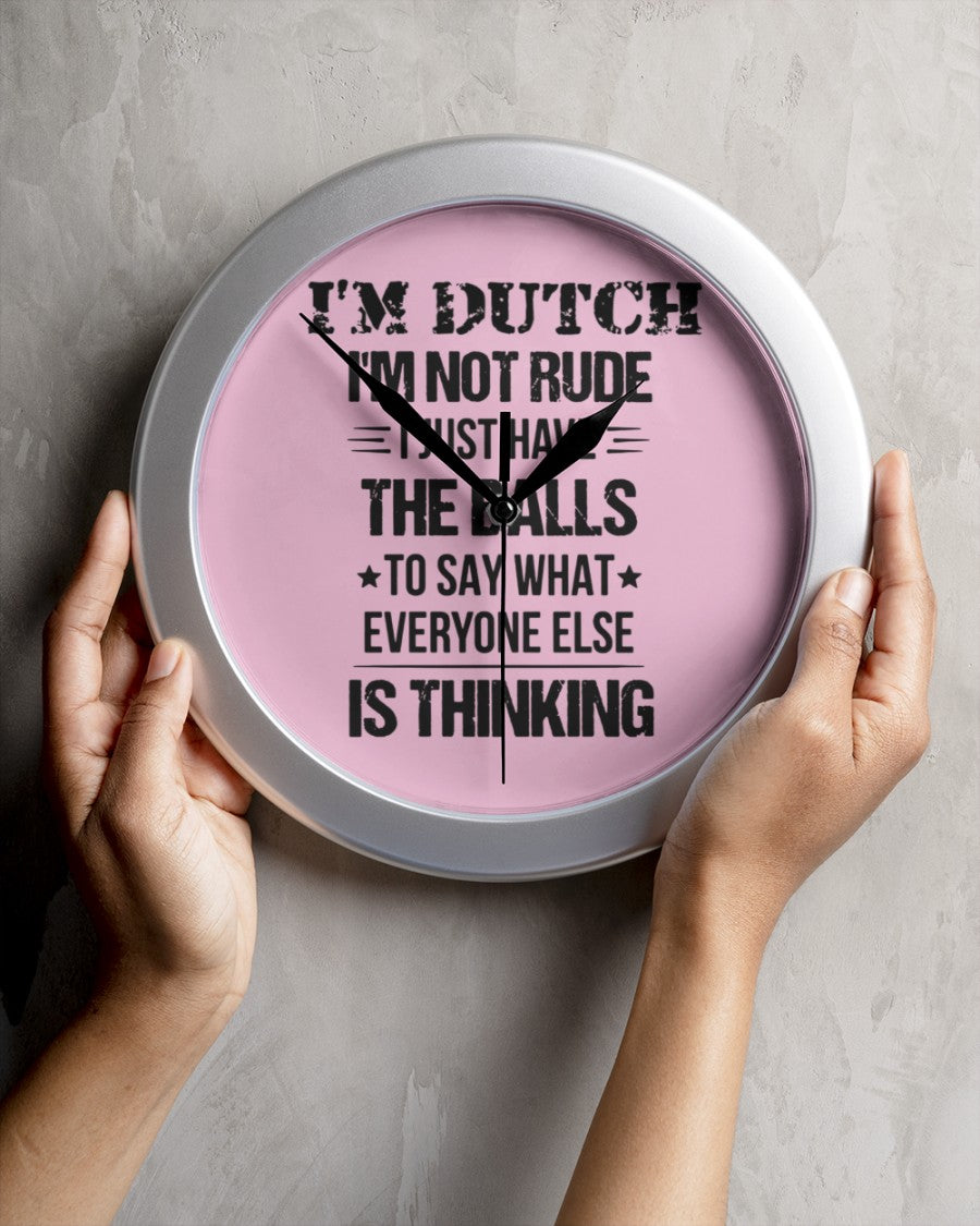 I'M NOT RUDE I'M DUTCH - Wall Clock - Classic Pink - aos-wall-clock-lifestyle-front-04