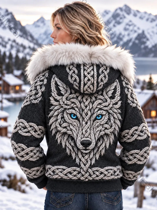 Women's Vintage Viking Wolf Casual Hooded Jacket
