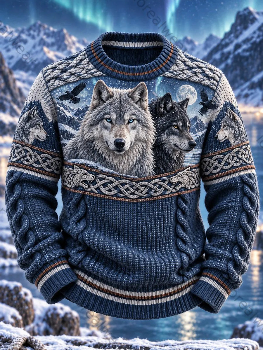 Men's Casual Sweater with Vintage Nordic Viking/Scandinavian Style Art Print